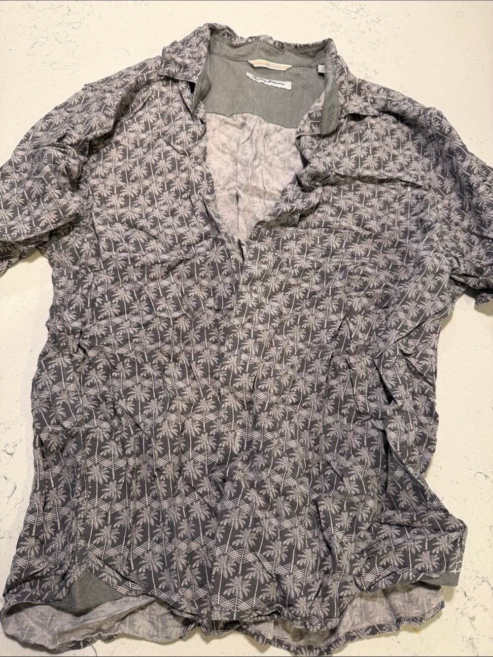 Tommy Bahama Gray Palm Tree Print Casual Button-Down Shirt